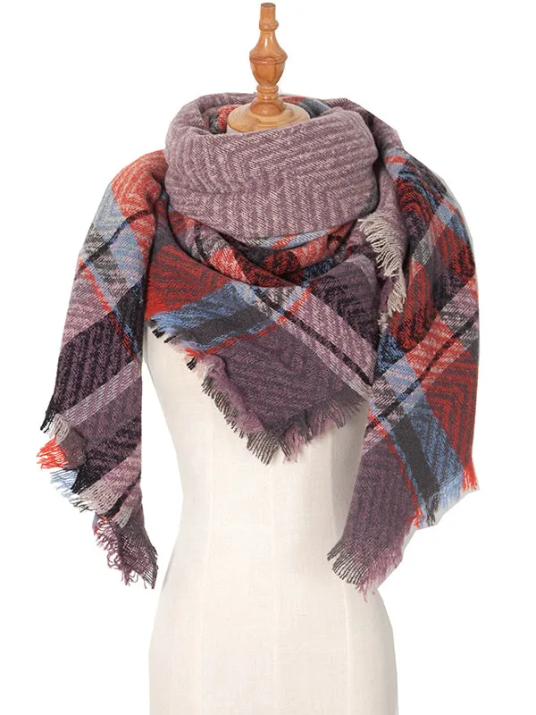 Triangle Fringed Keep Warm Plaid Shawl&Scarf