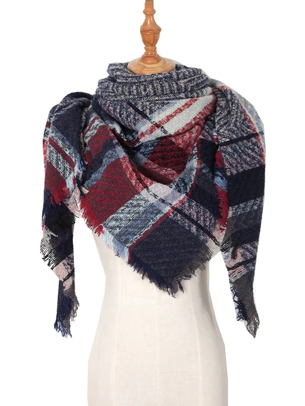 Triangle Fringed Keep Warm Plaid Shawl&Scarf