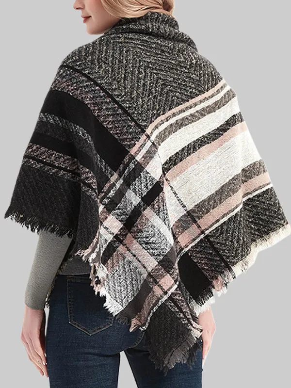 Triangle Fringed Keep Warm Plaid Shawl&Scarf