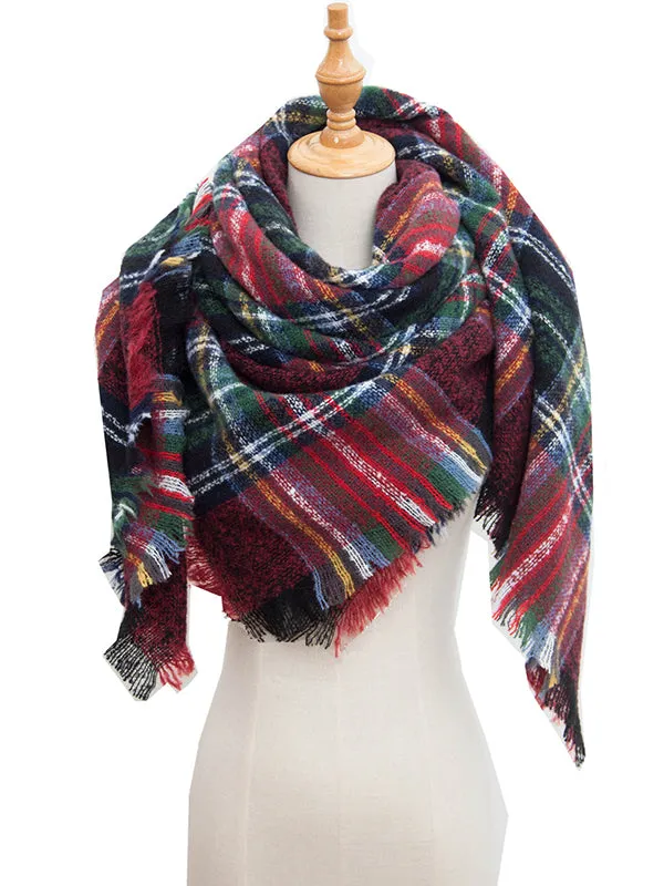 Triangle Fringed Keep Warm Plaid Shawl&Scarf