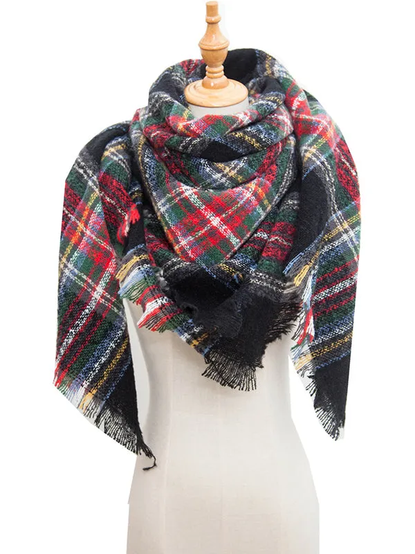 Triangle Fringed Keep Warm Plaid Shawl&Scarf