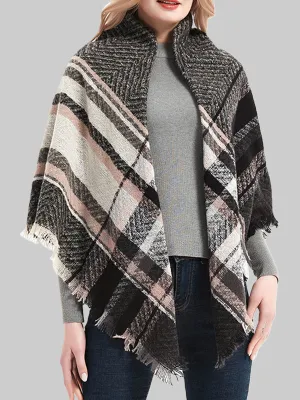 Triangle Fringed Keep Warm Plaid Shawl&Scarf