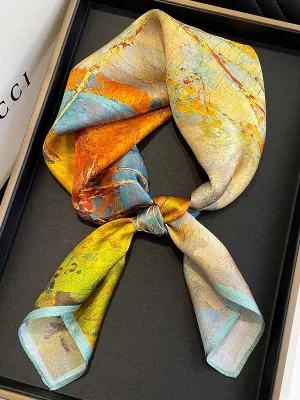 Vintage Floral Printed Silk Scarf