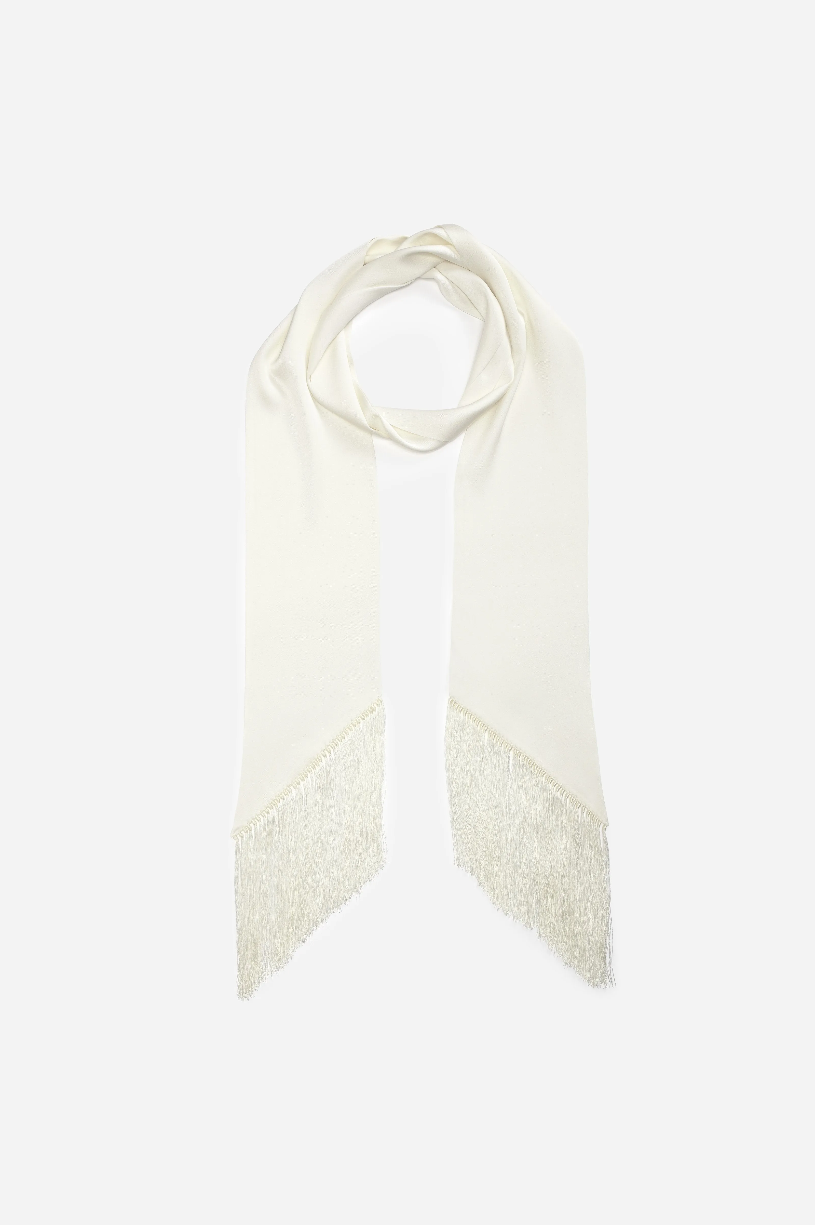 White Double Satin Long Thin Fringe Scarf