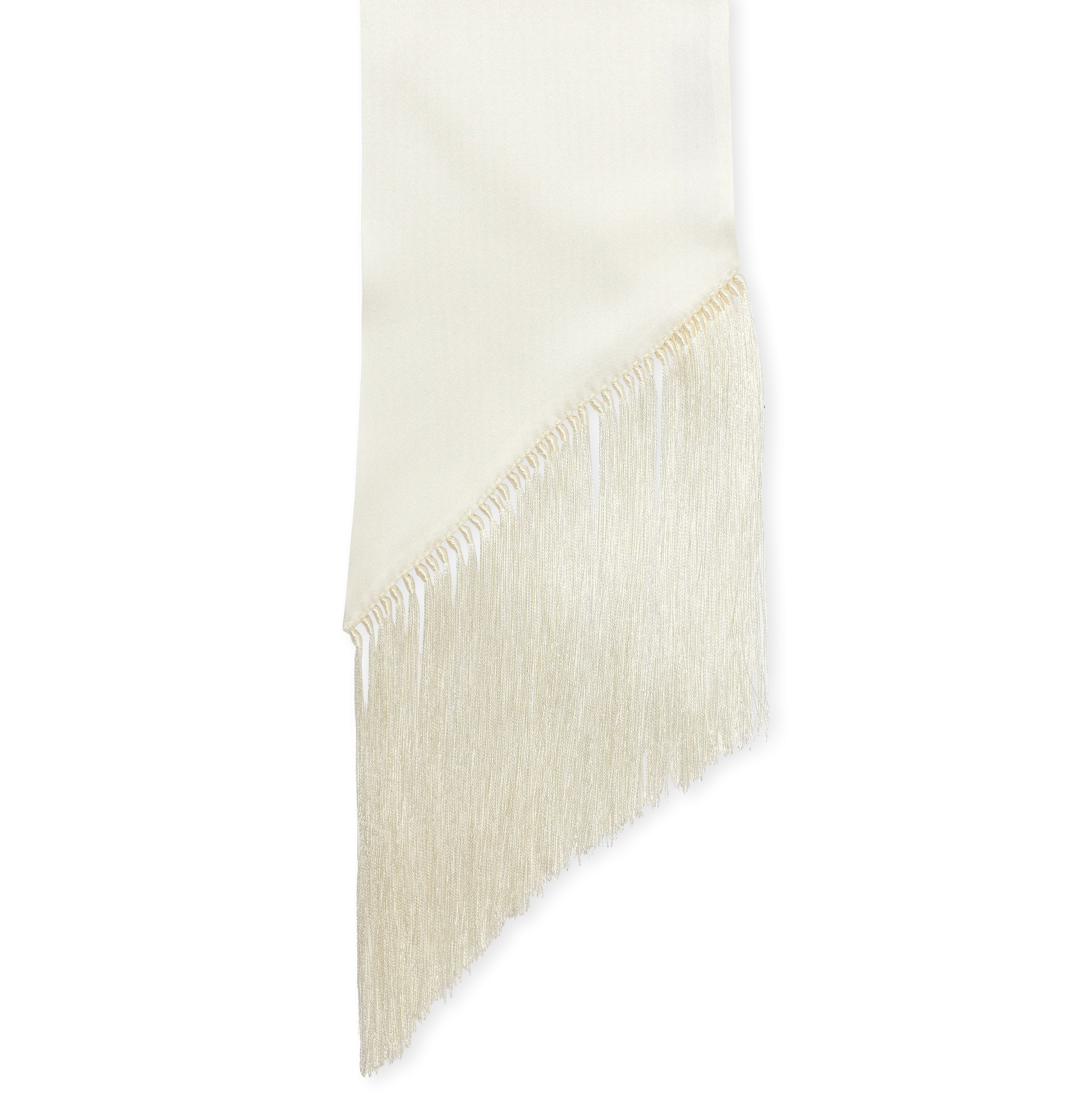 White Double Satin Long Thin Fringe Scarf