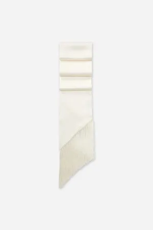 White Double Satin Long Thin Fringe Scarf