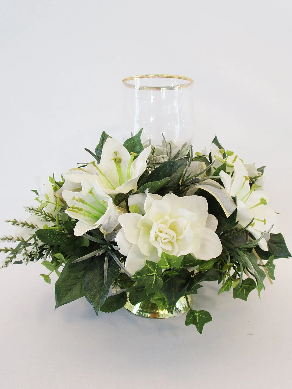 White silk floral centerpiece