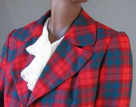 Women's Vintage 60s Skirt Jacket Suit Set Tartan Plaid Scarf Kilt M Aljeasn VFG