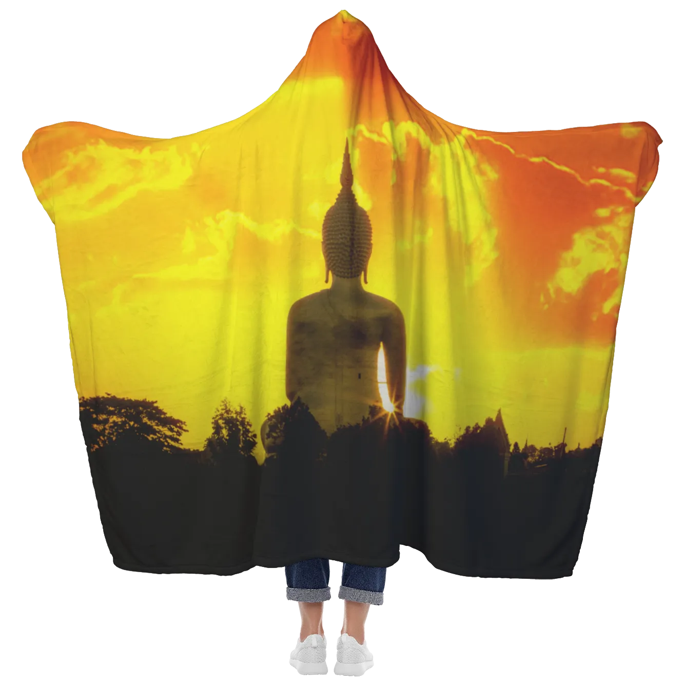 Yellow Buddha Hooded Blanket